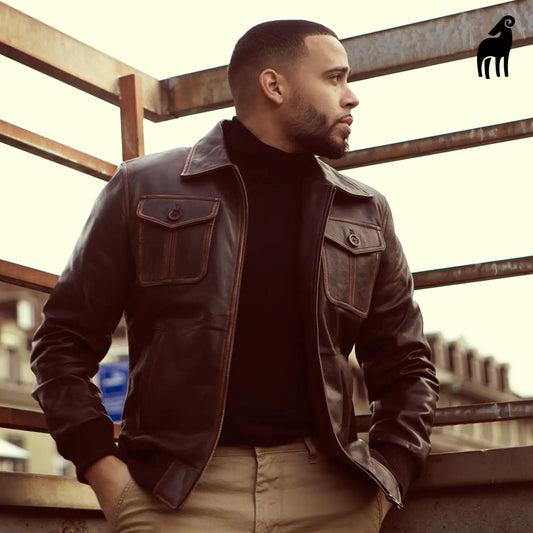 Brown leather jacket-Motorbike jacket-Lambskin jacket