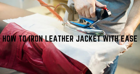 Person carefully ironing a leather jacket using a low-heat setting with a protective cloth to remove wrinkles safely and maintain its sleek appearance.