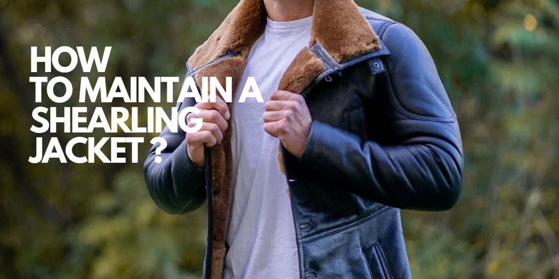 Close-up of a menās airforce shearling leather jacket being cleaned with a soft-bristle brush, demonstrating proper care and maintenance techniques.