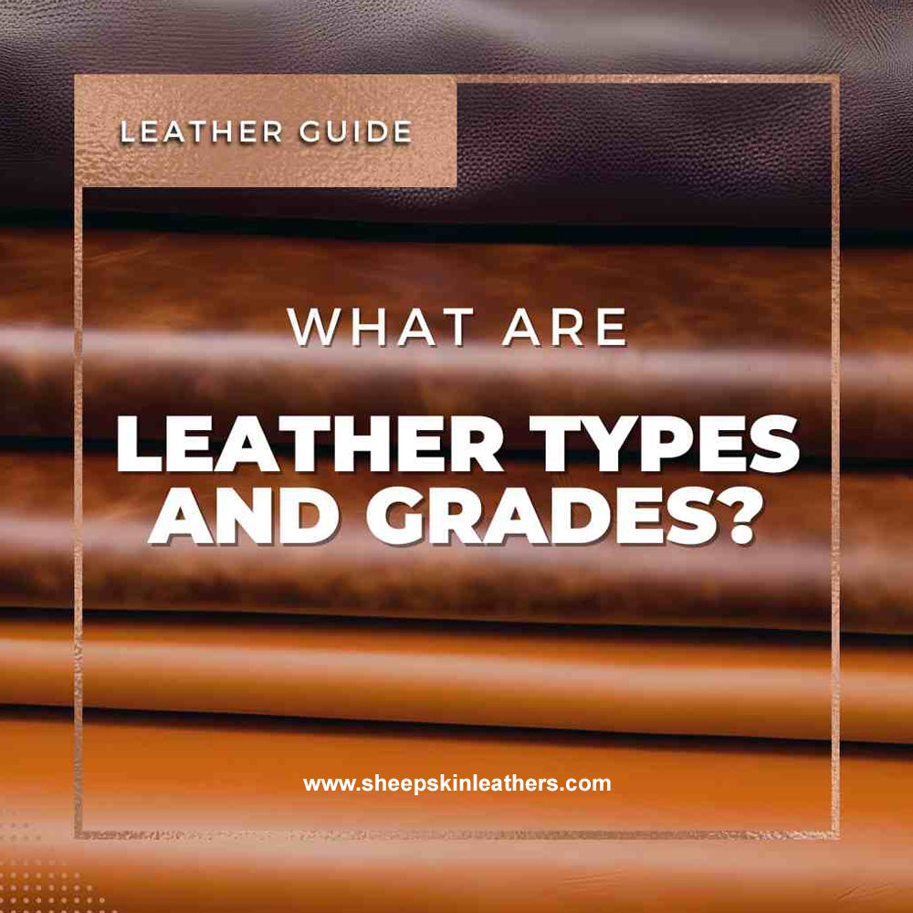 Illustration showcasing different types of leather, including full-grain, top-grain, suede, and vegan leather, highlighting their textures, uses, and qualities.