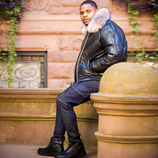 Leather V Bomber Jacket-Bubble Jacket-Sheepskin Jacket