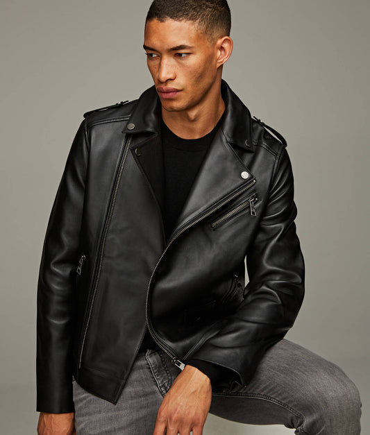 Men's leather biker jacket