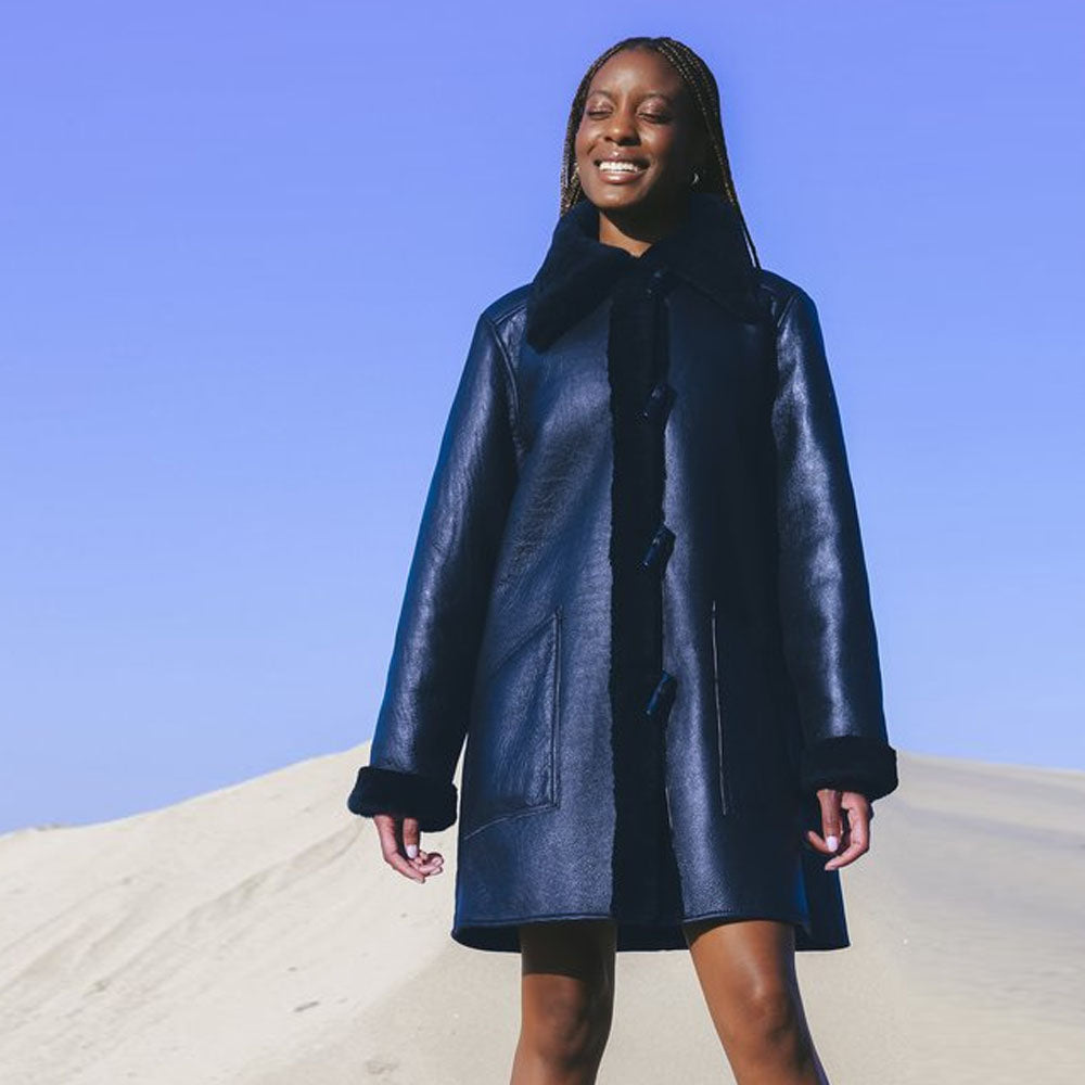 Shearling Leather Coat-Sheepskin coat-Trench Coat-Long Coat