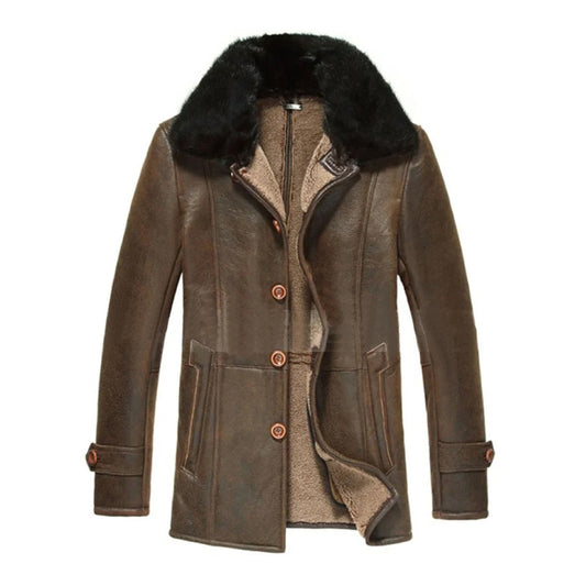 Shearling Leather Coat-Sheepskin Coat-Trench Coat-Long Coat