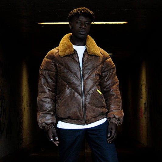 V Bomber Jacket-Leather Jacket-Military Jacket-Bubble Jacket