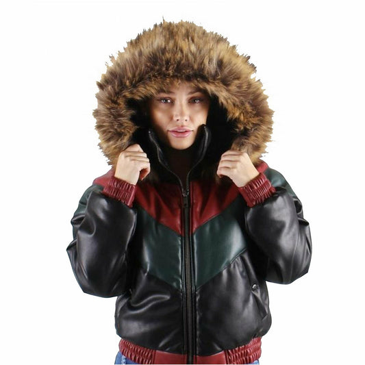 Women's leather v bomber jacket