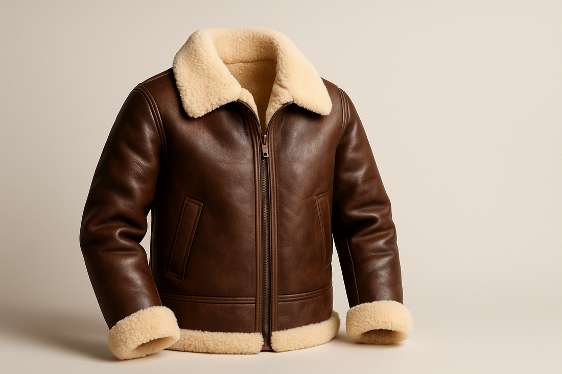Men’s Airforce shearling leather jacket with vintage design.