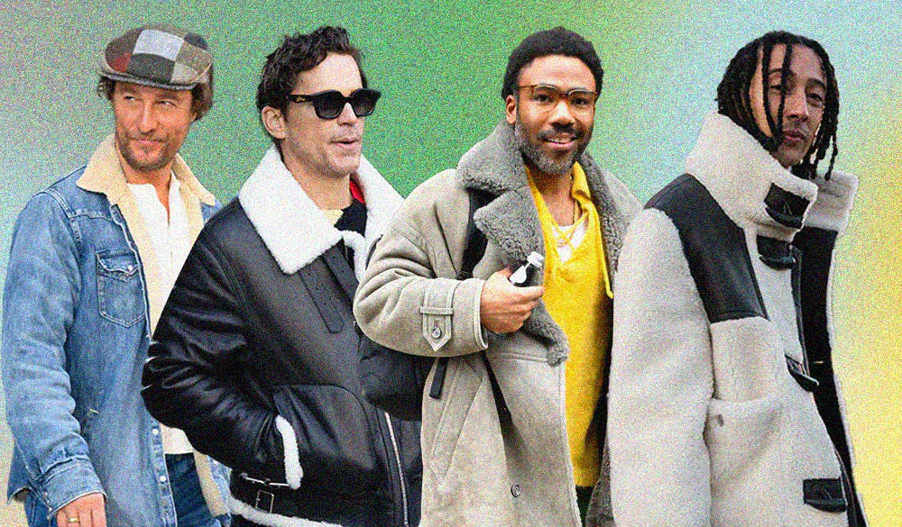 Stylish models wearing shearling leather jackets showcasing luxury, warmth, and timeless appeal â perfect blend of fashion, comfort, and durability.