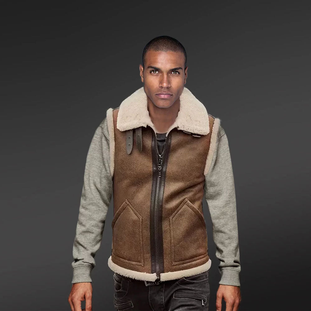 Shearling Leather vest-Sheepskin Vest-Aviator Vest-B3 Vest
