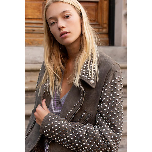 Studded Leather Jacket-Spiked Jacket-Sheepskin Jacket