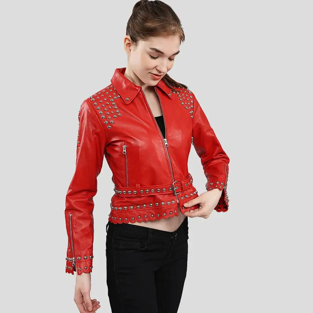 Studded Leather Jacket-Spiked Jacket-Sheepskin Jacket