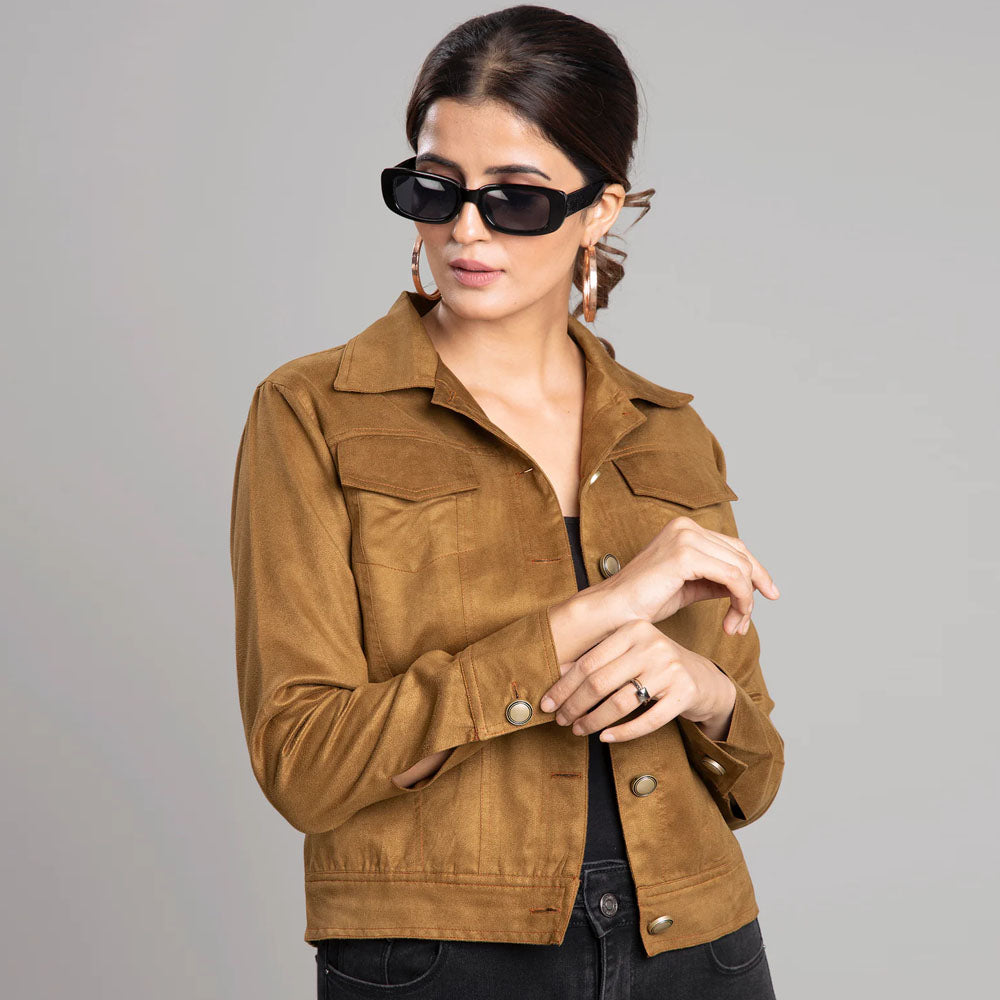 Feather Hem Suede Jacket