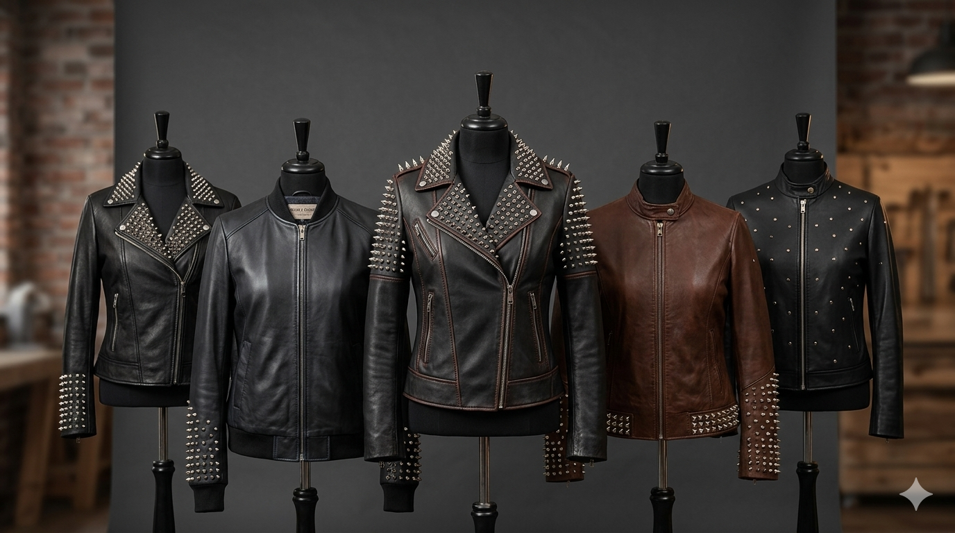 Women's Spiked & Studded Leather Jackets | Punk Biker Coats