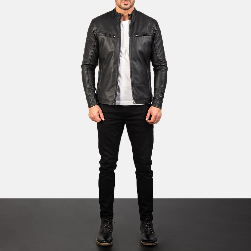 New Men Black Motorbike Racing Moto Leather Biker Jacket
