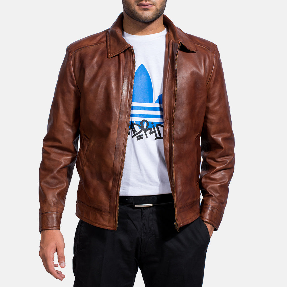 Men Brown Motorcycle Riding Moto Biker Leather Jacket