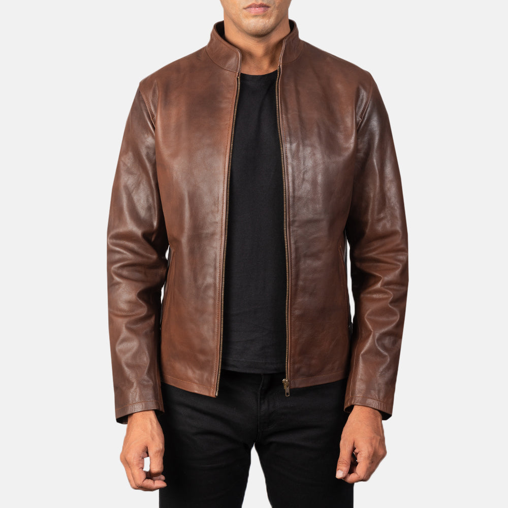 New Alex Brown Moto Racing Men Riding Leather Biker Jacket