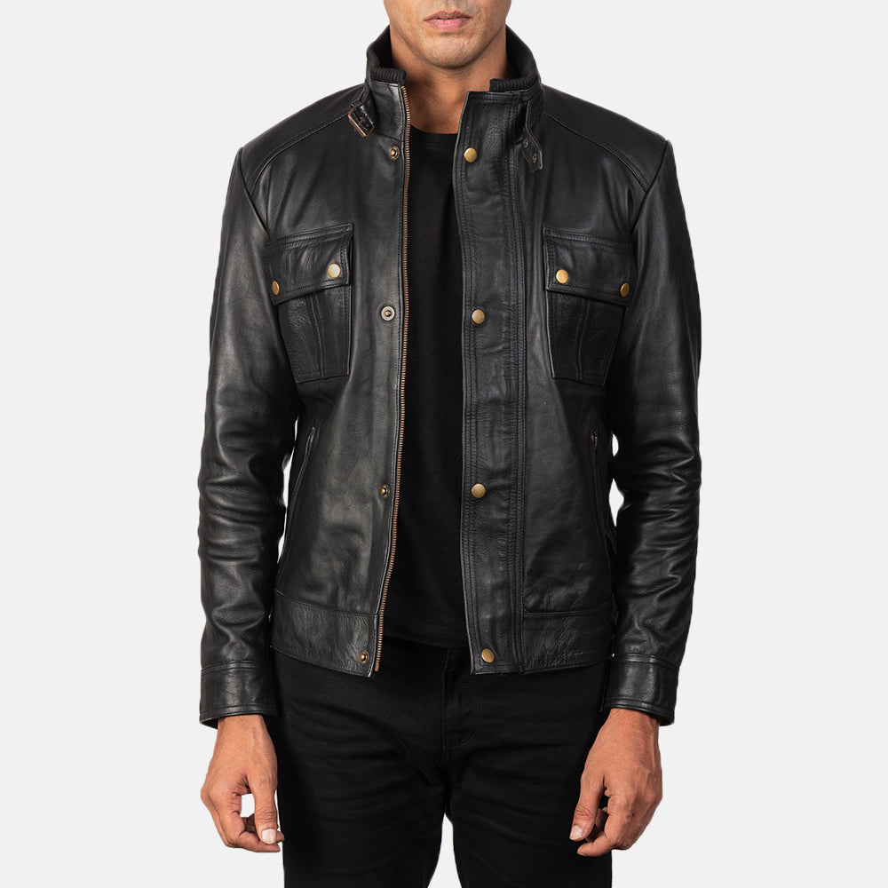 Men Darren Black Motorbike Riding Moto Leather Biker Jacket