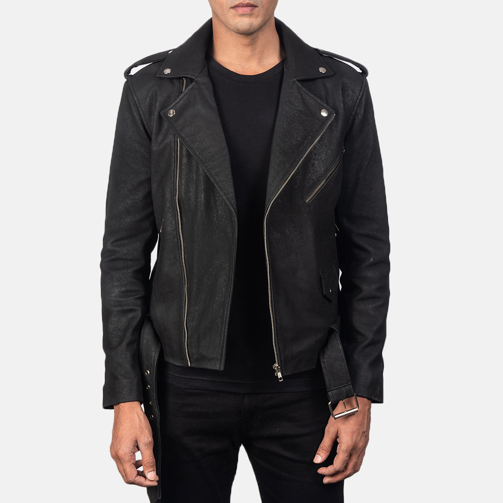 New Men Black Moto Racing Motorbike Leather Biker Jacket