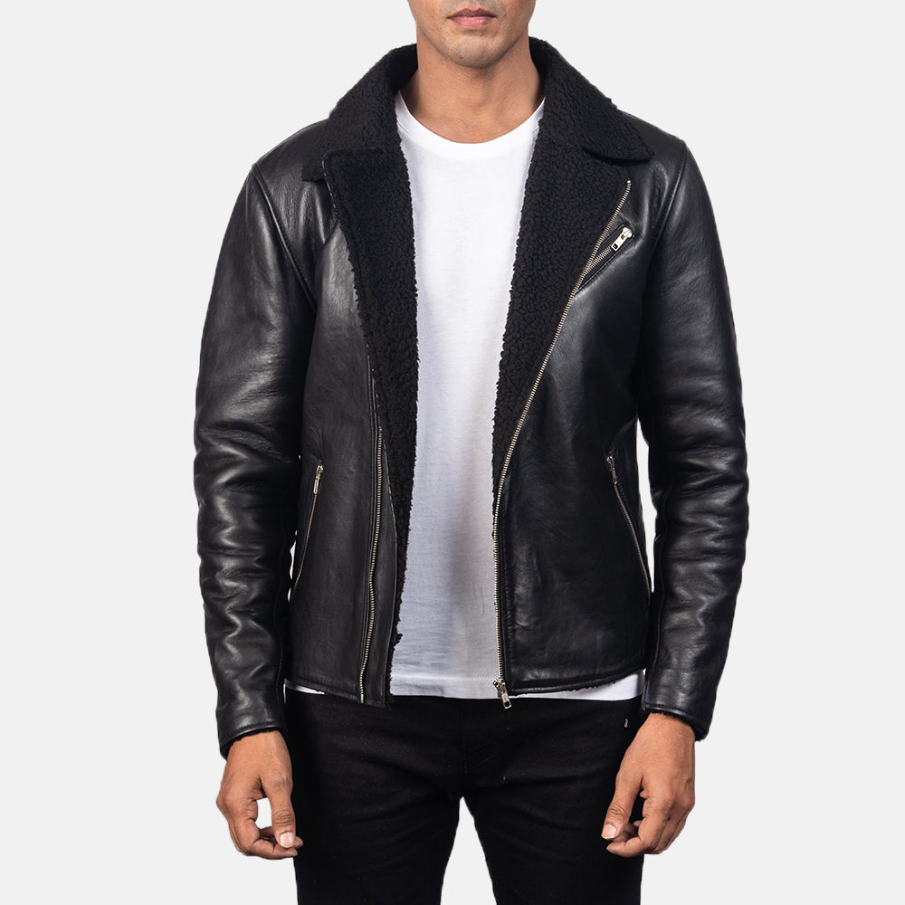 New Shearling Black Moto Racing Motorbike Leather Biker Jacket For Men