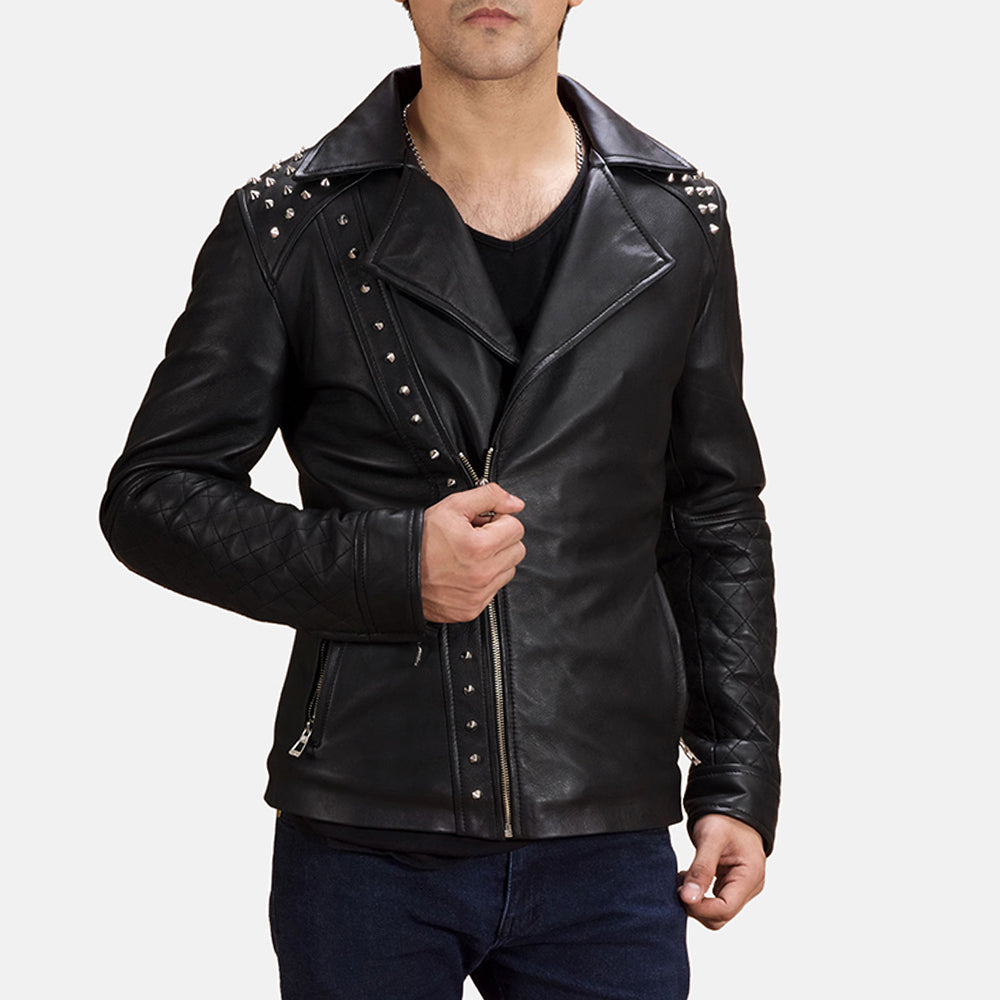 New Black Studded Moto Racing Motorbike Leather Biker Jacket For Men