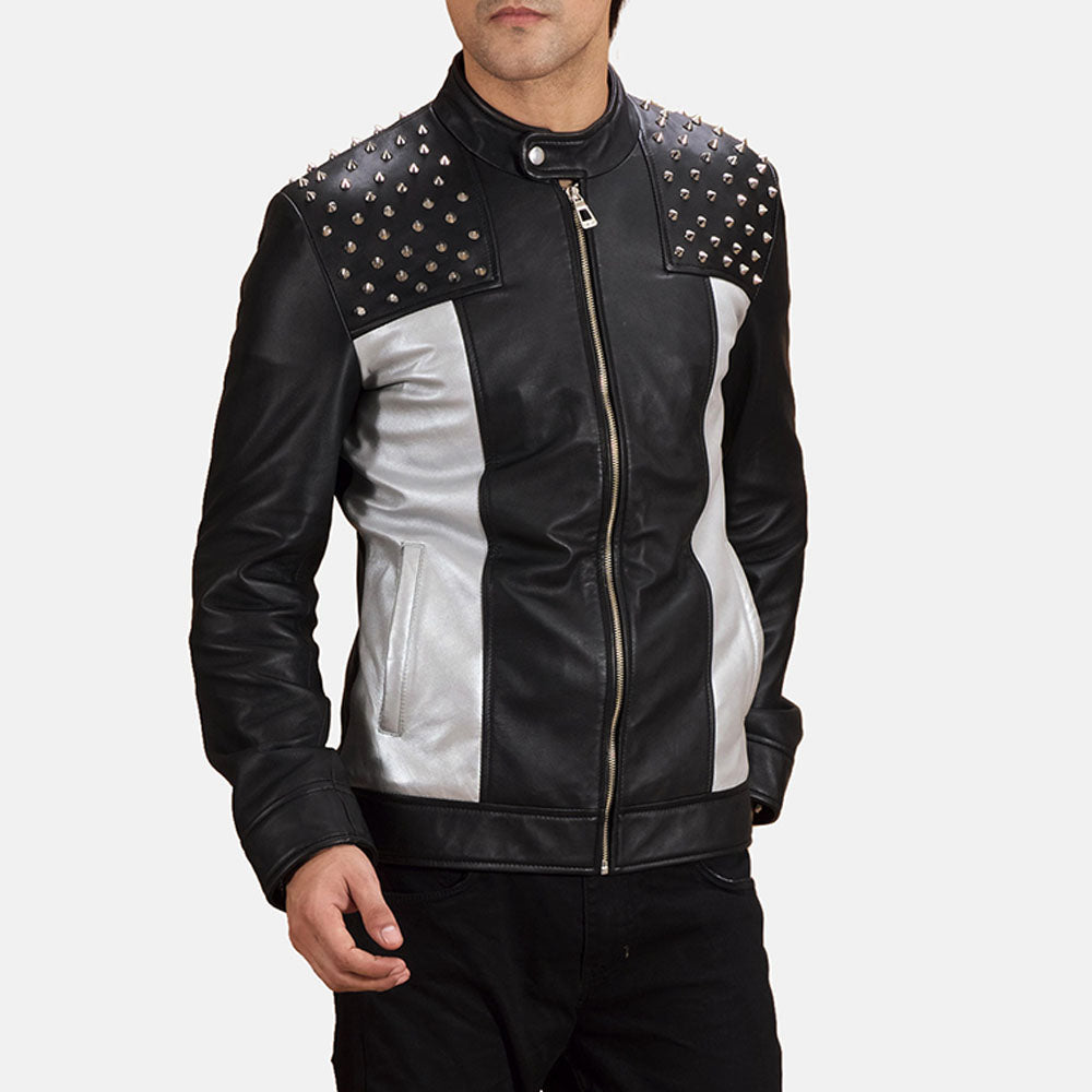 New Men Studded Black Moto Biker Motorcycle Leather Riding Jacket