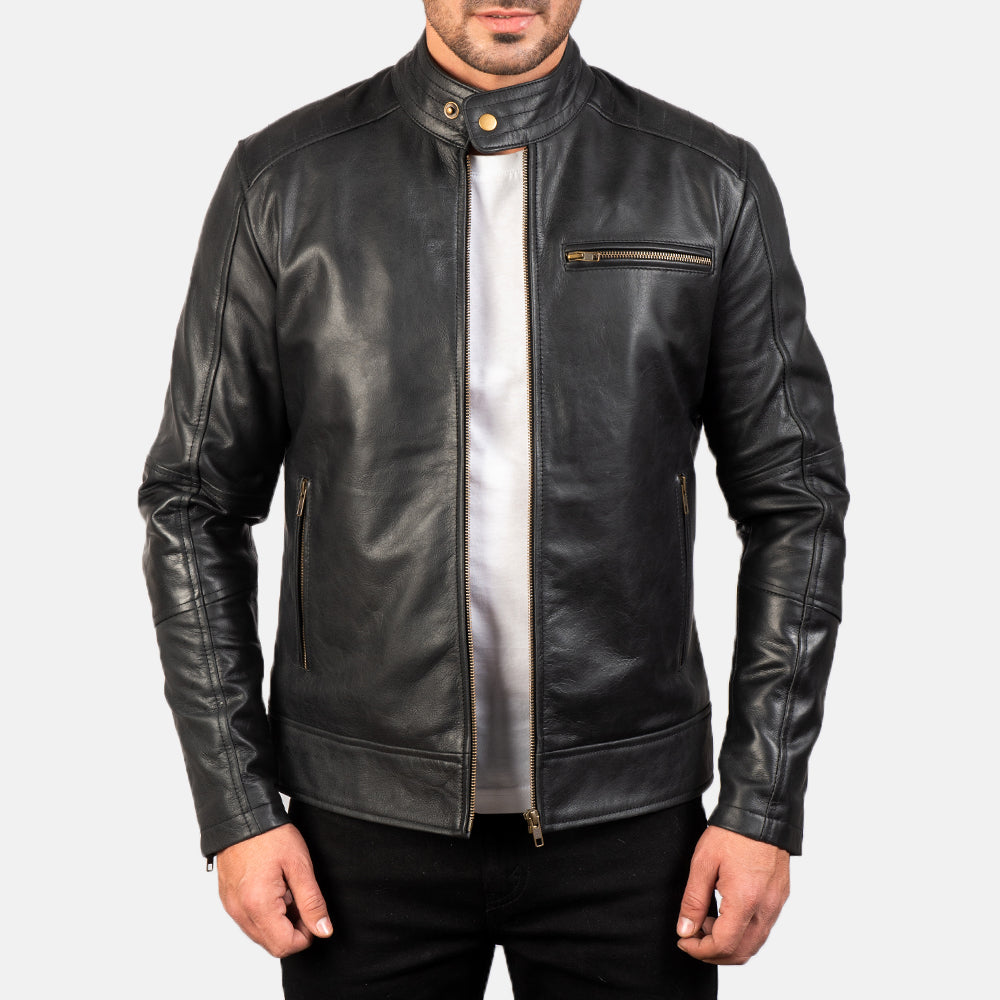 New Dean Black Motorcycle Racing Men Moto Biker Leather Jacket