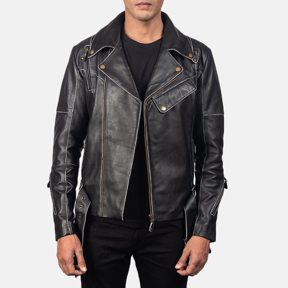 New Men Black Motorbike Racing Moto Leather Biker Jacket