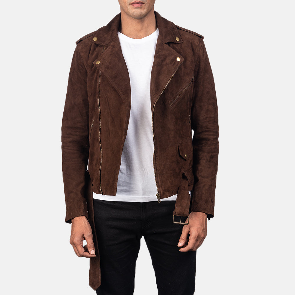 New Men Brown Motorcycle Racing Moto Suede Leather Biker Jacket