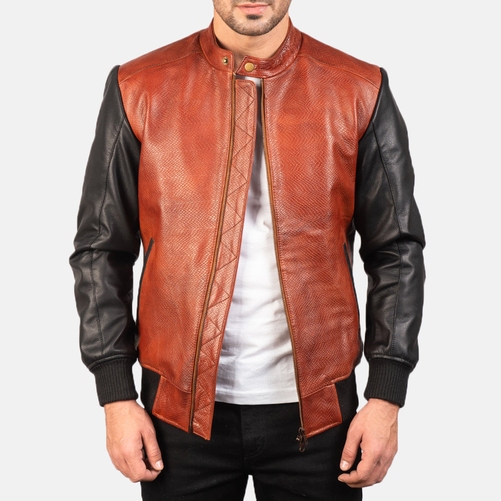 New Men Avan Black & Maroon Motorbike Moto Bomber Leather Biker Jacket