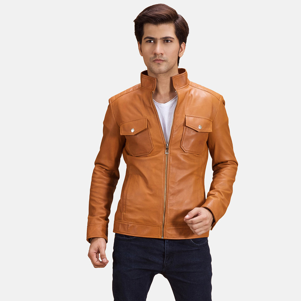 New Men Brown Moto Riding Leather Biker Jacket