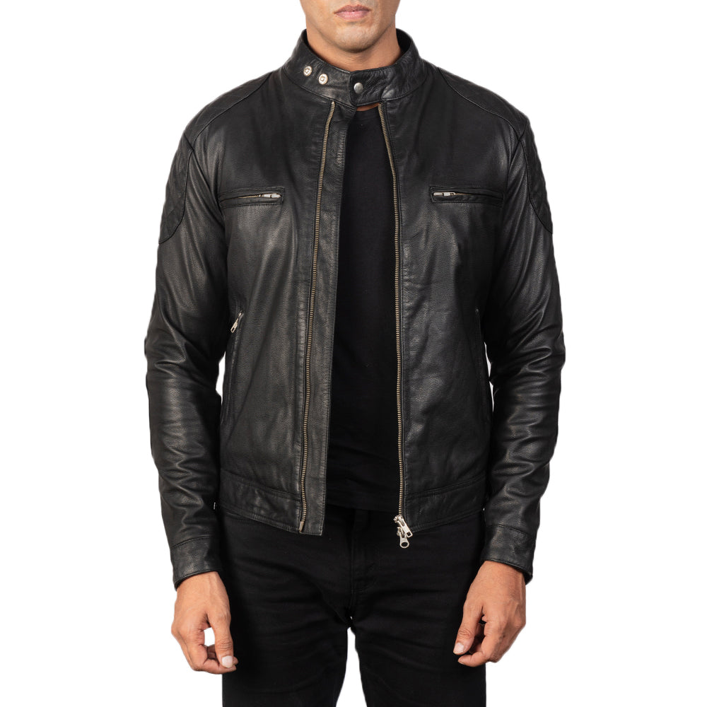 New Black Gatsby Racing Motorcycle Leather Biker Jacket For Men