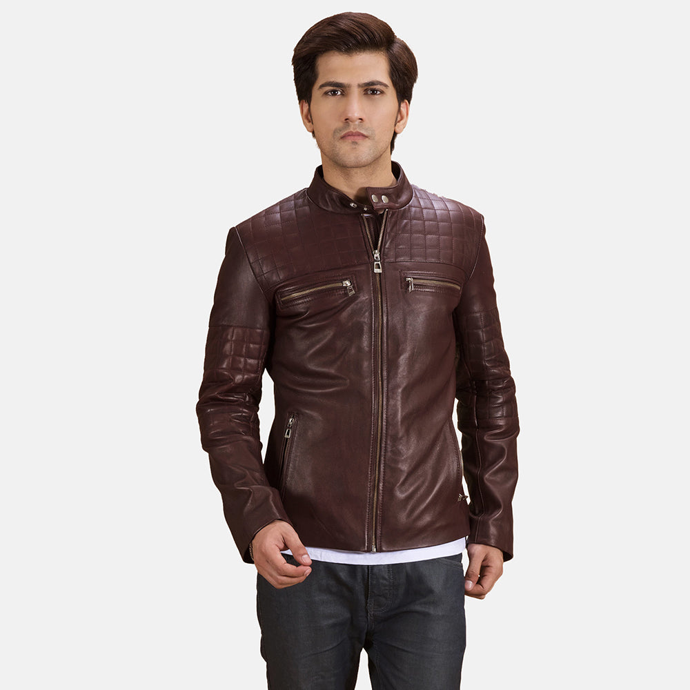New Men Maroon Moto Riding Motorcycle Leather Biker Jacket