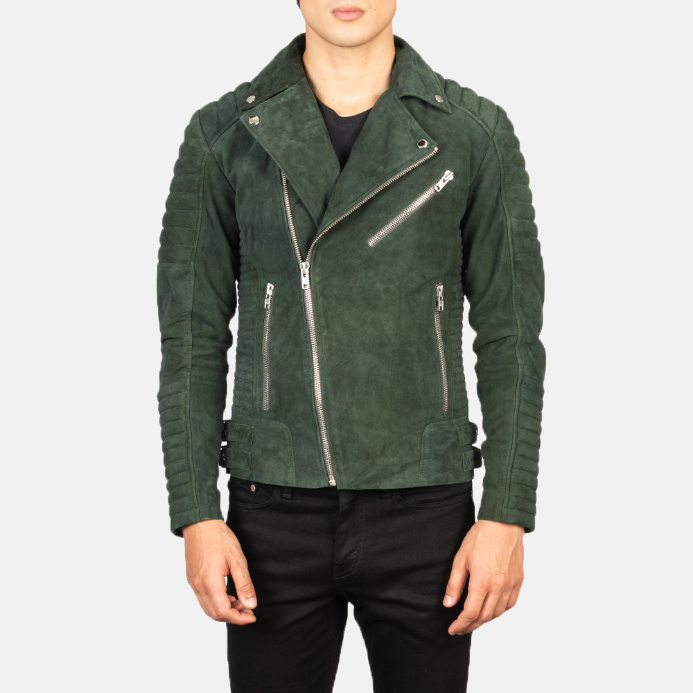 New Armand Green Motorbike Racing Biker Suede Leather Jacket For Men