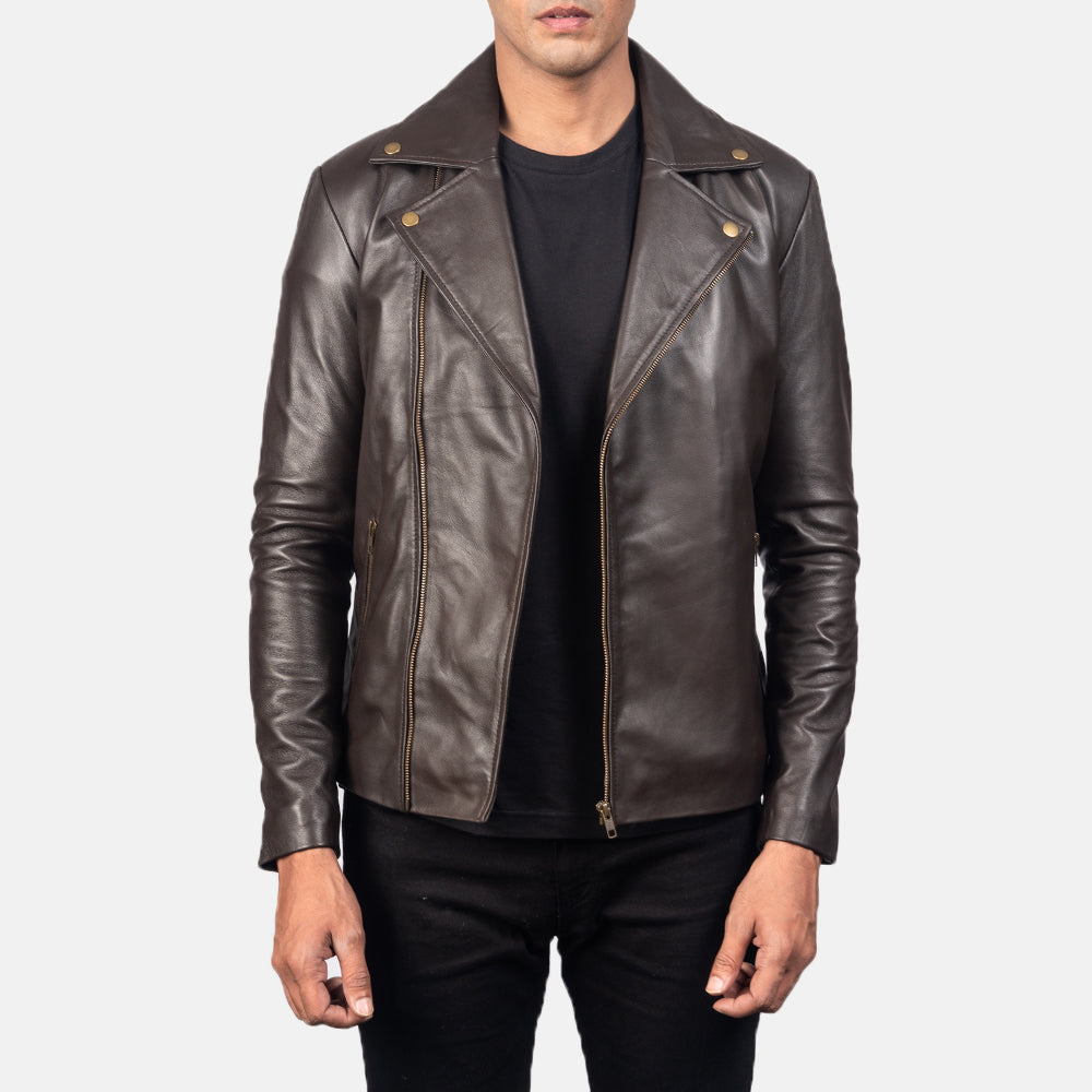 Brown Moto New Motorcycle Riding Leather Biker Jacket For Men
