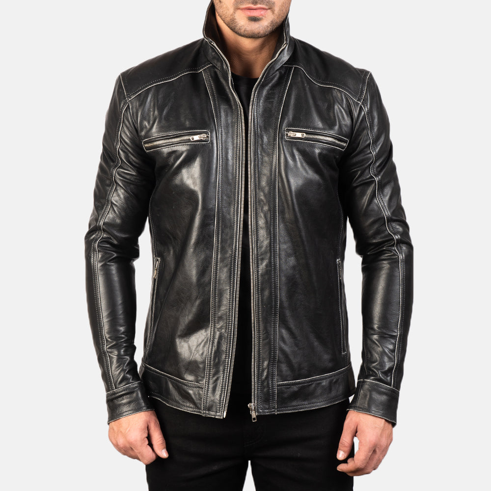 Hudson Black Riding Motorcycle Men Moto Leather Biker Jacket