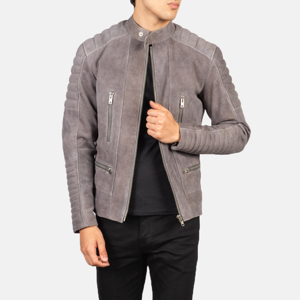New Damian Grey Motorbike Riding Moto Leather Suede Biker Jacket For Men