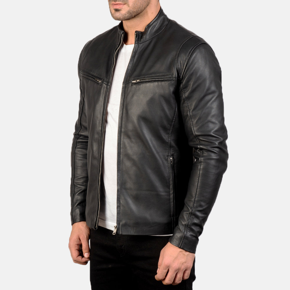 New Men Black Motorbike Racing Moto Leather Biker Jacket