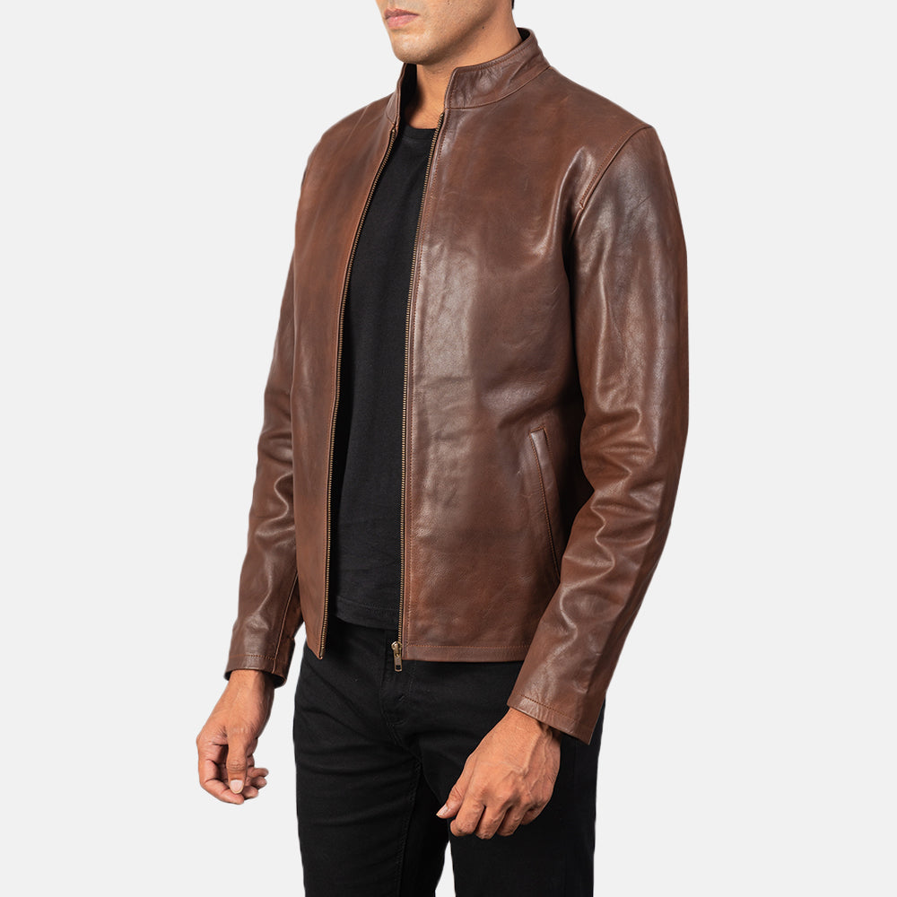 New Alex Brown Moto Racing Men Riding Leather Biker Jacket