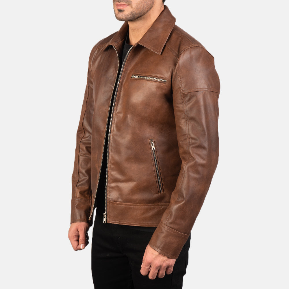 Men Motorcycle Riding New Moto Brown Leather Biker Jacket