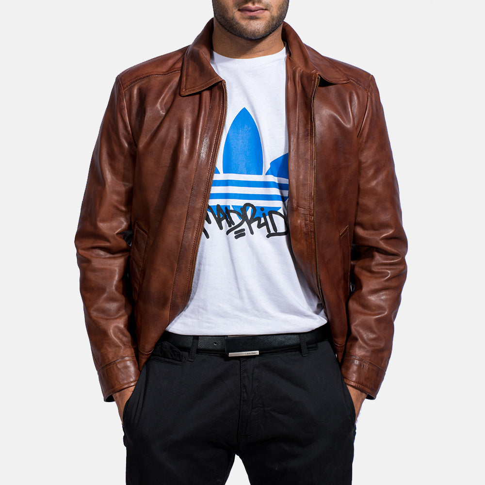 Men Brown Motorcycle Riding Moto Biker Leather Jacket