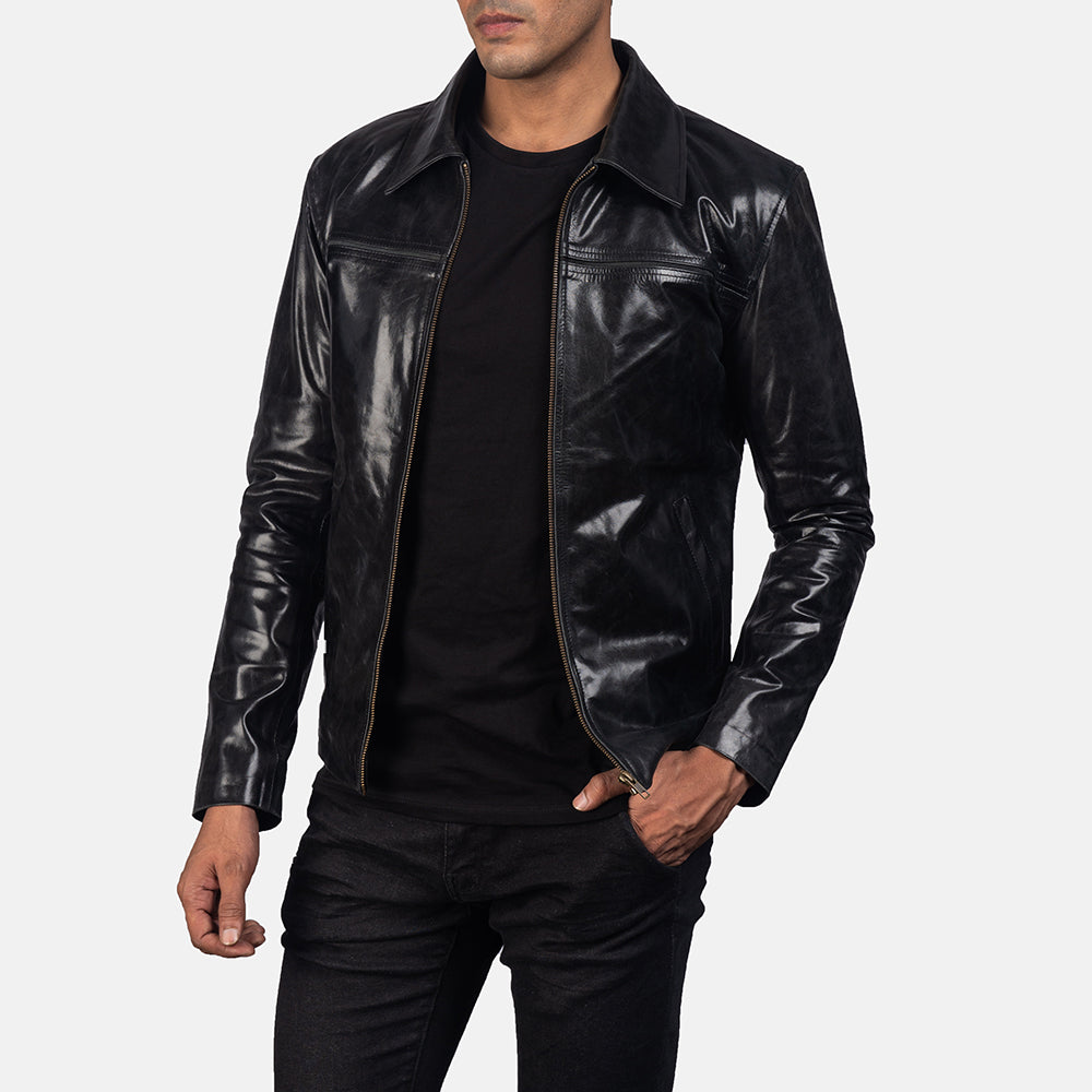 New Mystical Black Racing Motorcycle Men Leather Biker Jacket