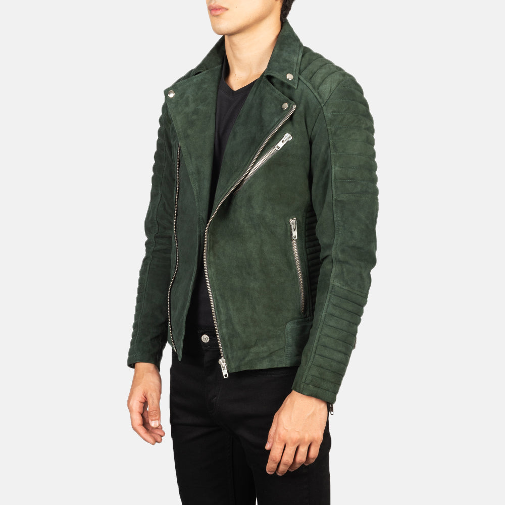 New Armand Green Motorbike Racing Biker Suede Leather Jacket For Men