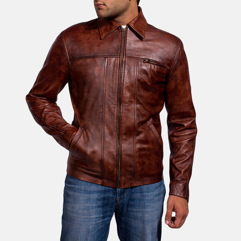 New Abstract Maroon Biker Moto Riding Leather Jacket For Men
