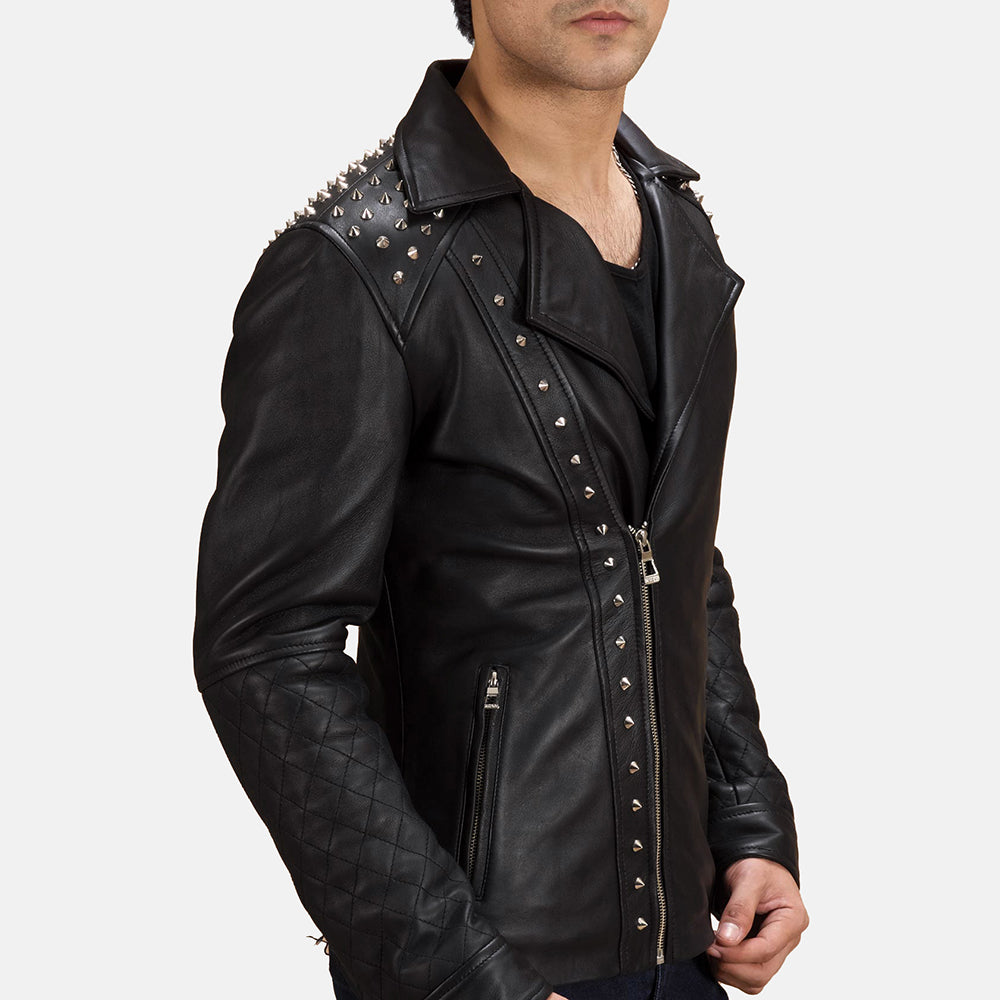 New Black Studded Moto Racing Motorbike Leather Biker Jacket For Men