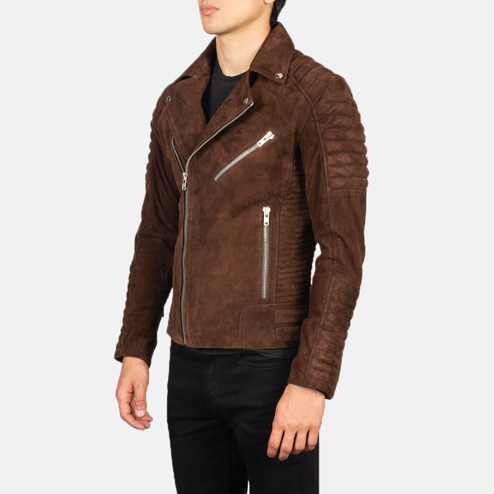 New Armand Mocha Motorcycle Riding Moto Suede Leather Biker Jacket For Men