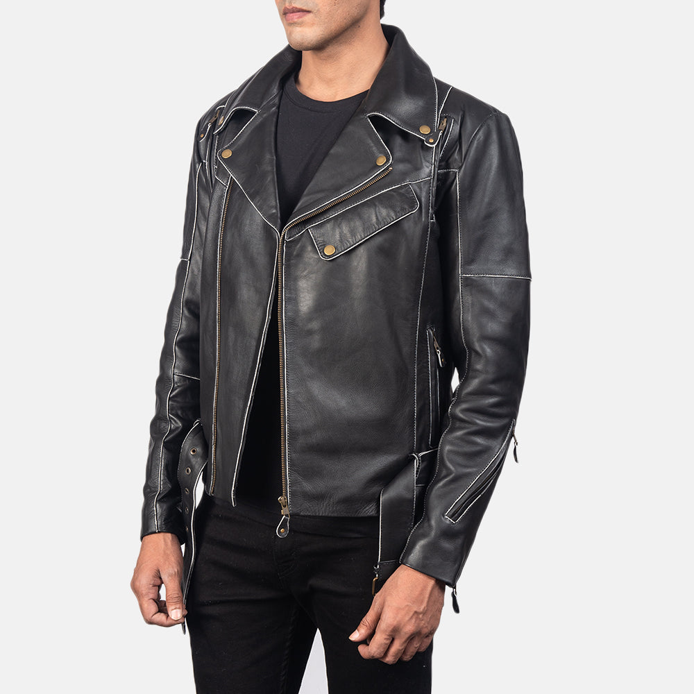 New Men Black Motorbike Racing Moto Leather Biker Jacket