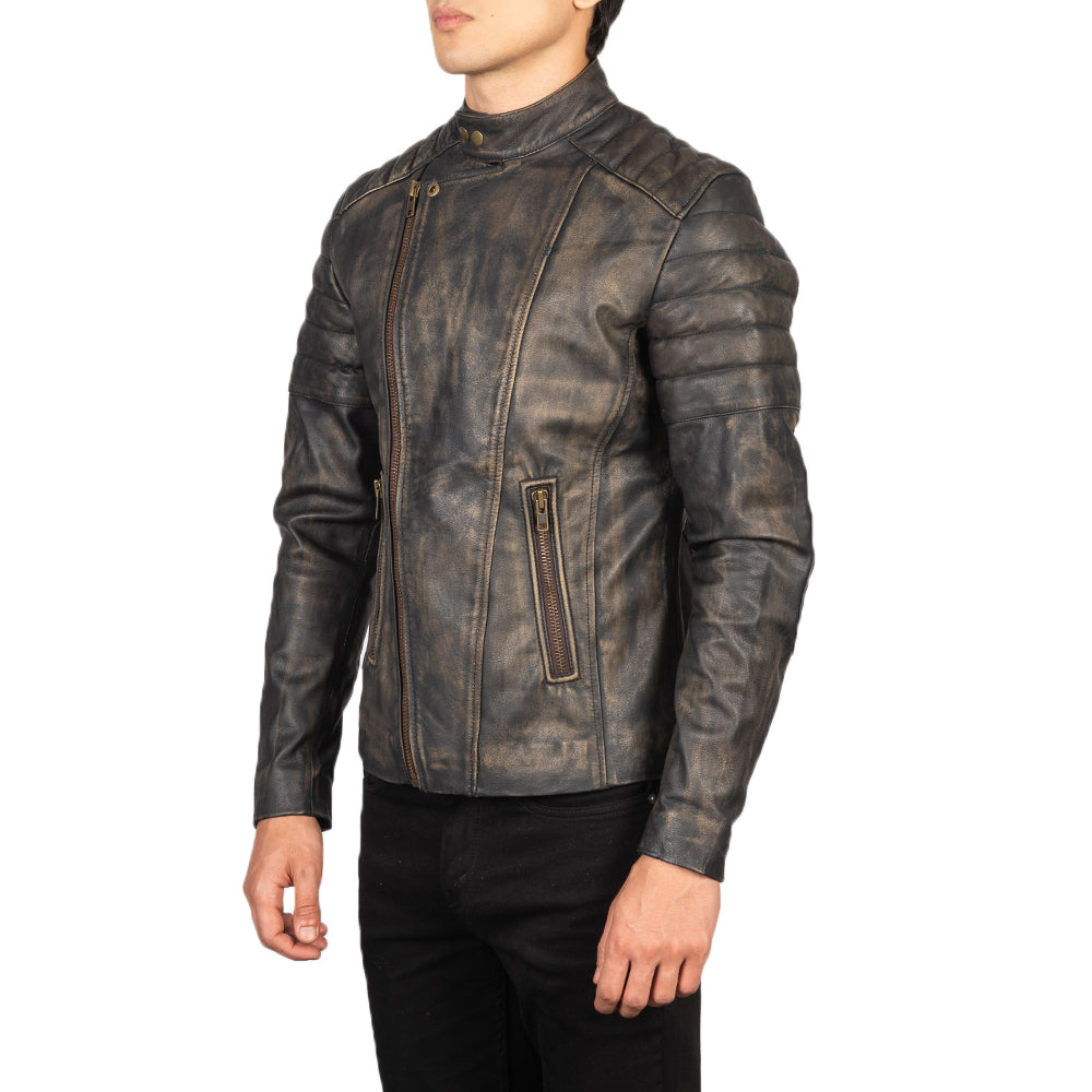 New Men Brown Moto Racing Motorbike Leather Biker Jacket