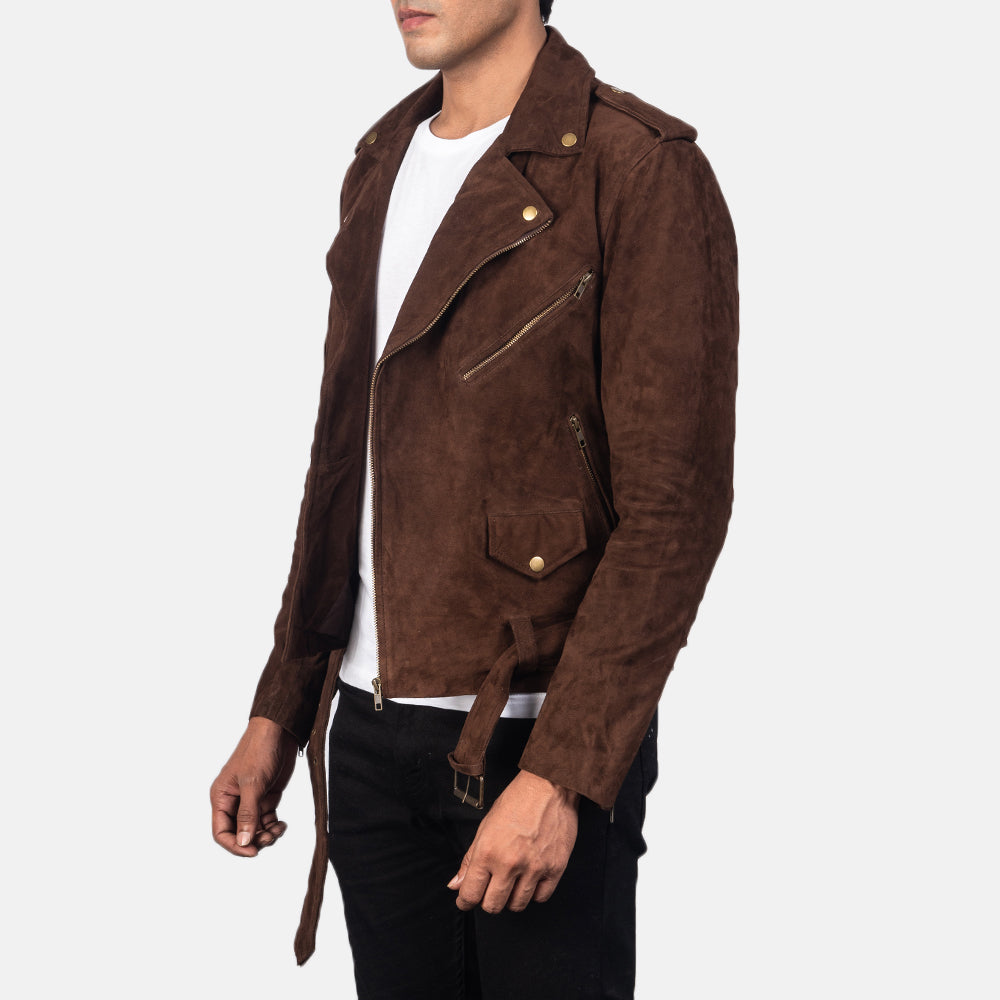 New Men Brown Motorcycle Racing Moto Suede Leather Biker Jacket