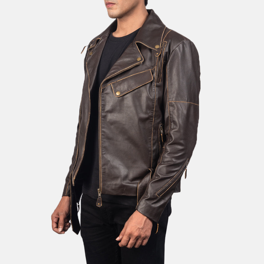 New Vincent Brown Motorbike Racing Moto Men Leather Biker Jacket