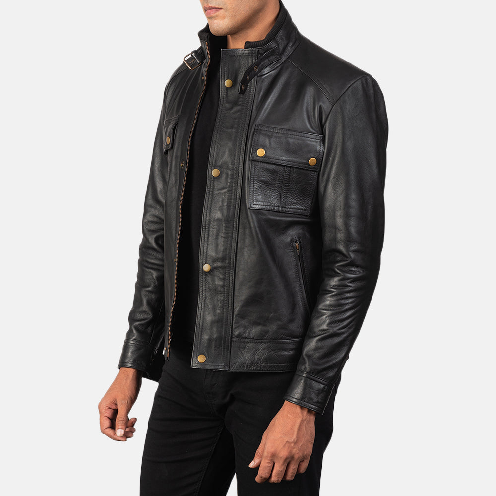 Men Darren Black Motorbike Riding Moto Leather Biker Jacket